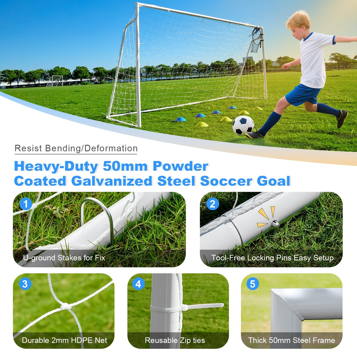 Soccer Goals for Backyard Soccer Goal 12x6 Big 10x6.5 8x6 6x4FT Soccer Goals for Youth Adults and Kids Large Metal 2" Goal Post with Agility Ladder and Target Net Soccer Cones Practice Equipment