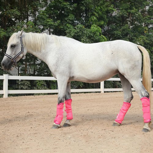 Gallopoff Fly Boots for Horses Set of 4, Non-Slip Horse Fly Boots, Comfy Airflow Mesh, No More Stomping & Horsefly Nuisance Pink Full