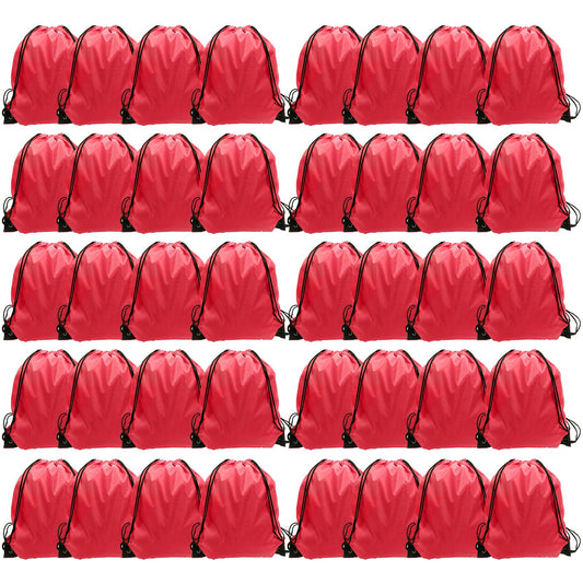 GoodtoU Drawstring Bags, Nylon Backpack Bulk Cinch Sack for Sport, Traveling, Team (60Pcs, Cherry)