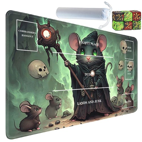 Yuxcfhjfe for MTG Playmat, for TCG Playmat with Zones, Non-Slip Rubber Bottom Trading Card Game Mat with Storage Bag and 6 Dice, 24 x 14 inches for MTG Playmat Game Mat, Rat Wizard