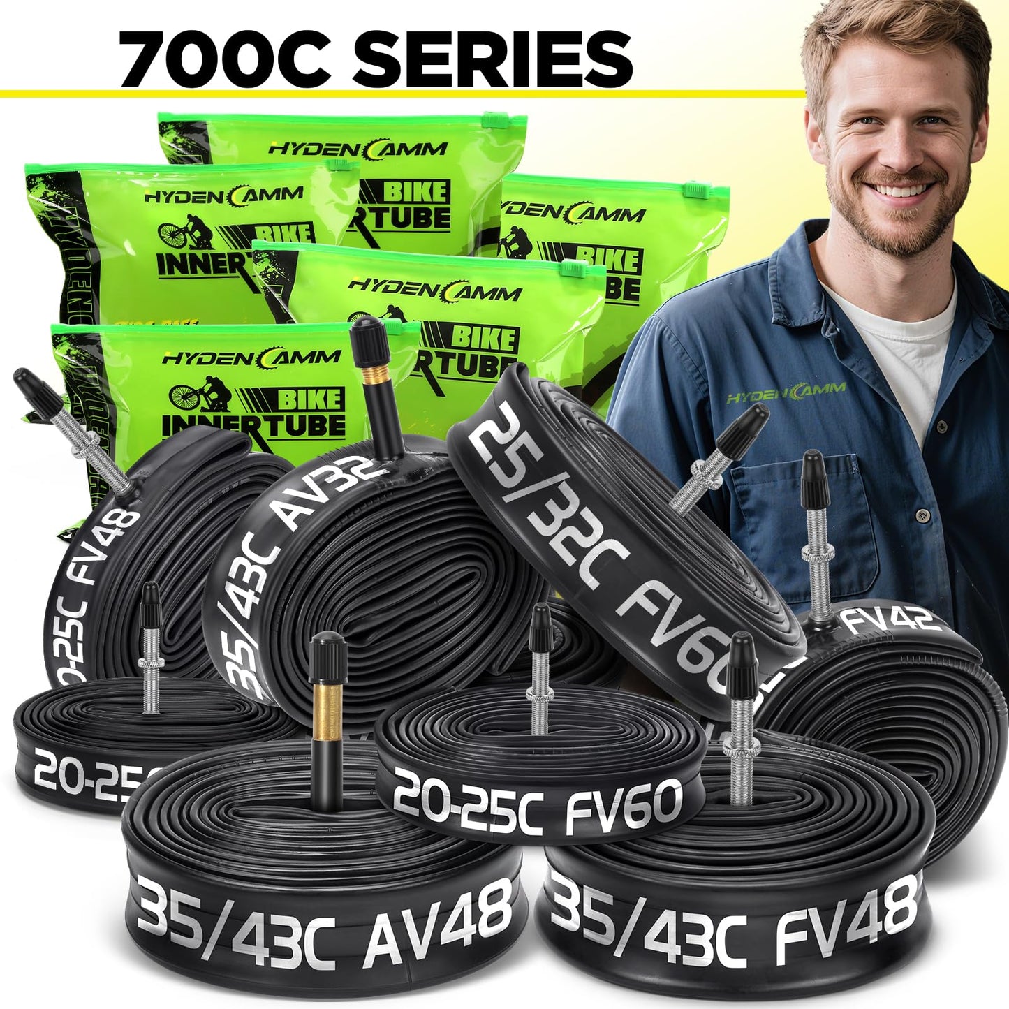 Hydencamm 2 Pack 700x20-25c FV48mm Presta Valve Bike Inner Tube 700c, Butyl 700x20C/23C/24C/25C with 2 Tire Levers, 700 cc Bike Tube Compatible with 700x20C 700x23C 700x24C 700x25C Road Bike Tubes