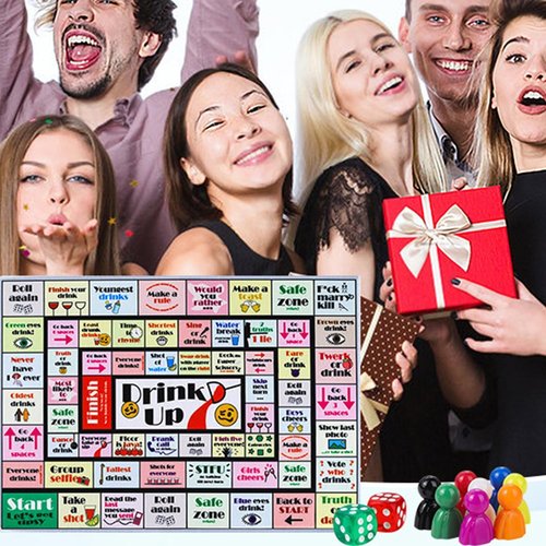 Drinking Board Games for Adults - Rubber Mat Drinking Board Game, Bachelorette Party Games, Birthday, Family Play or Any Occasion (Age 21+, 2-8 Players)