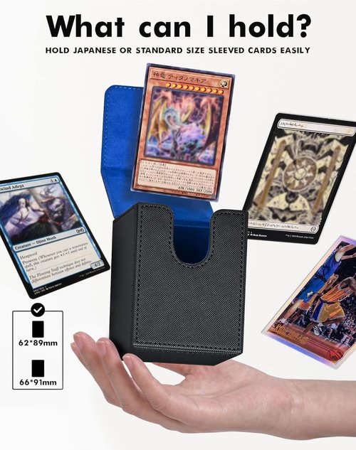 ZLCA Card Deck Box for MTG Yugioh TCG, Card Storage Box with Dividers Holds 100+ Sleeved Cards, Premium Card Deck Case Compatible with CCG Trading Cards (Black&Blue,Puzzle)