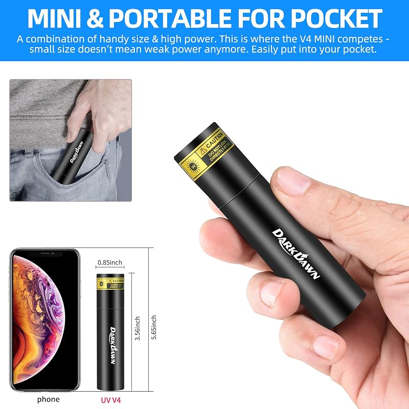UV 365nm Black Light Mini Flashlight - V4 UV Filtered 2-Pack+Mini (DarkDawn)