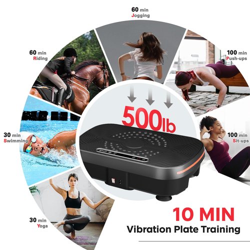 SogesPower Vibration Plate Exercise Machine, Vibration Plate for Lymphatic Drainage Weight Loss,Full Body Workout Shake Plate Machine with Resistance Bands, Vibrating Power Plate for Home,450LBS Black