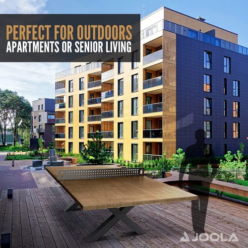 JOOLA Berkshire Outdoor Table Tennis Table - Multi Use Conference Table Dining Table - Concrete Oak Wood Look Includes Steel Outdoor Ping Pong Net Set & Frame - Hybrid Indoor Outdoor Ping Pong Table
