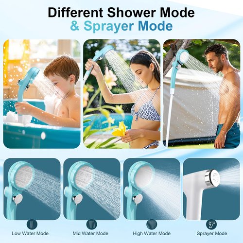 AUTOPkio Portable Camping Shower, Upgraded Rechargeable Battery Shower Pump with 3 Modes, LED Display, 8.0L/min Electric Outdoor Shower Kit for Travel, Car, Pet Washing, Emergency