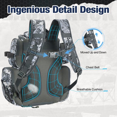 Piscifun Fishing Tackle Backpack with 4 Trays, Large Outdoor Storage Tackle Bag with Protective Rain Cover, VEIL Camouflage