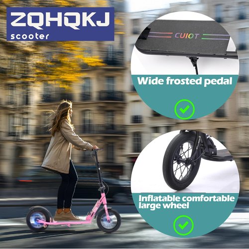ZQHQKJ Adult Scooter for XXL Big Wheels, Folding Commuter Kick Scooter for Adults & Teens, Adjustable Heigh, Lightweight Sports Commuter Scooter for Kids Tenns Adults, 4 Adjustable Levels.,Black