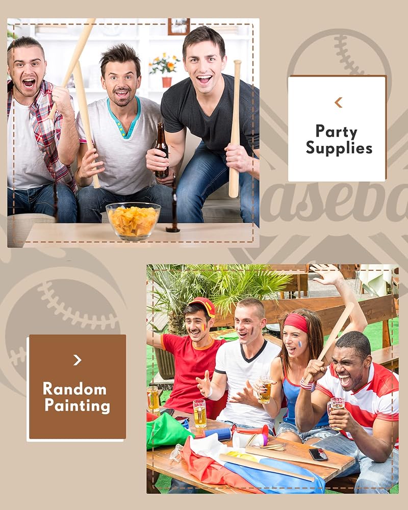 Marsui 9 Pcs Mini 18 Inch Unfinished Wooden Baseball Bats - DIY Craft Party Favors