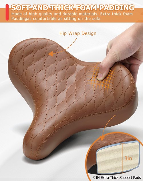 Phroxbik Wide Bicycle Seats for Comfort Men & Women, Oversized & Extra Soft Padded Bike Seat Cushion, Comfortable Large Bike Saddle for Ebike, Mountain Bike, Beach Cruiser, Stationary Exercise Bike
