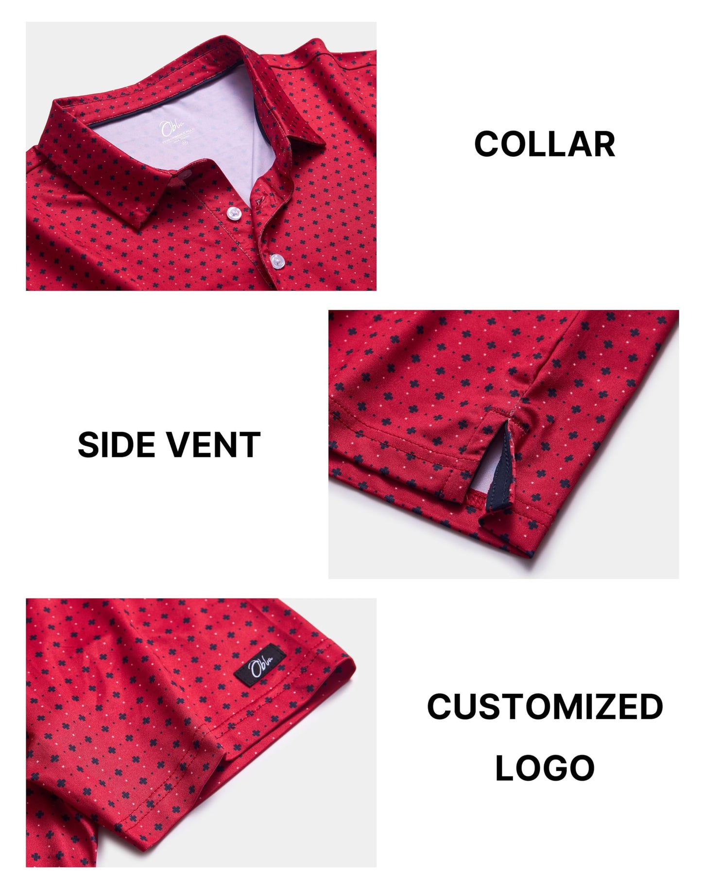 Obla Mens Golf Polo Shirts Short Sleeve Dry Fit Performance Moisture Wicking Casual Print Collared Golf Shirts for Men (Red Flower_4XL)