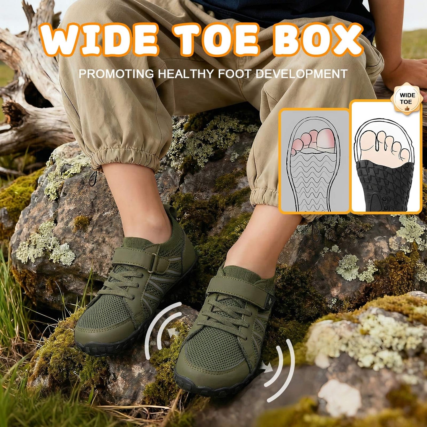 LeIsfIt Kids Shoes Girls Boys Wide Barefoot Shoes Big Kids Breathable Anti-Slip Hiking Sneakers for Walking Climbing Green 1 Big Kid