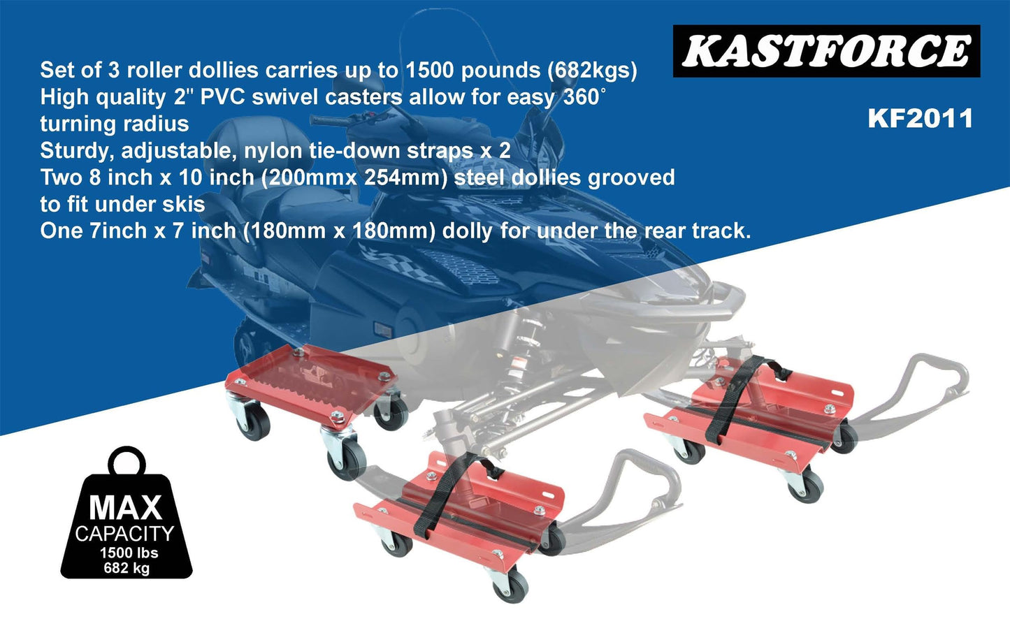 KASTFORCE Snowmobile Dolly Set Max Supporting 1500Lbs with Heavy Duty Straps Firmly Attaching on Skis KF2011