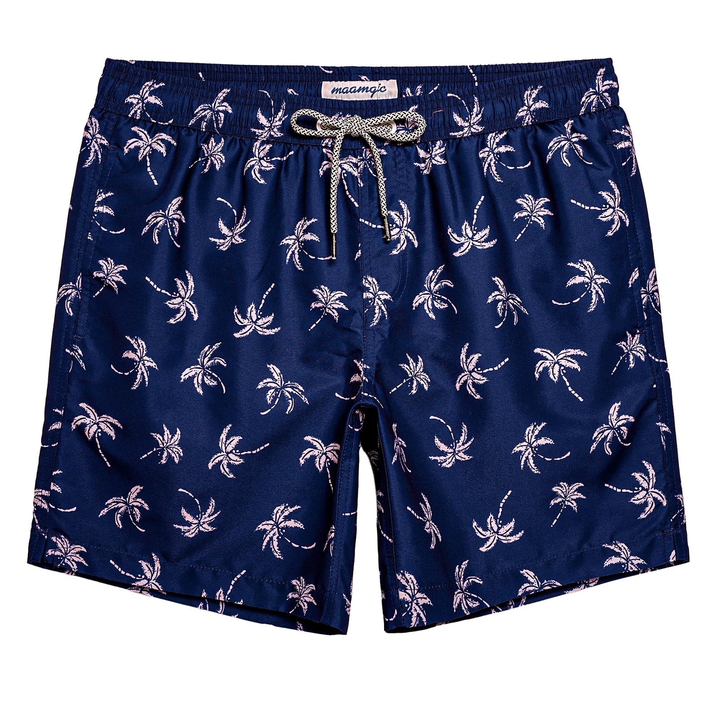 maamgic Mens Swim Trunks Quick Dry Swim Shorts with Mesh Lining Funny Swimwear Bathing Suits 7inch Navy Palm X-Small