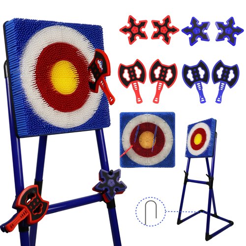 BunnyBoo Axe Throwing Bristle Target-Safe Indoor/Outdoor Game Set for Adults/Kids, with 4 Axes & 4 Darts, Sturdy Lightweight Design for Backyard, Camping, Parties, Team Building