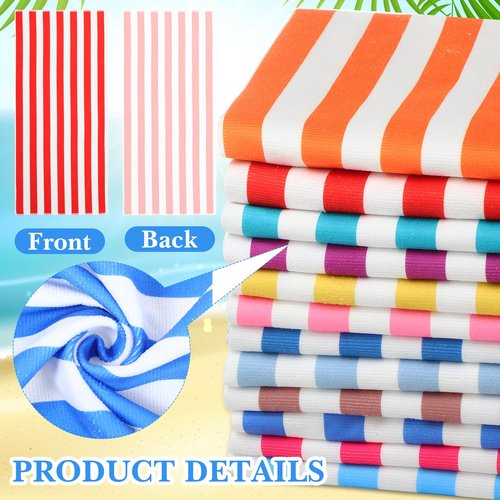 Xinnun 24 Pack Microfiber Beach Towels Bulk 28 × 55 Inch Striped Bath Towel and 14 × 30 Inch Hand Towel Set Quick Dry Pool Towels Swim Blanket for Shower Beach Pool Sports Gym Bathroom Camping Travel