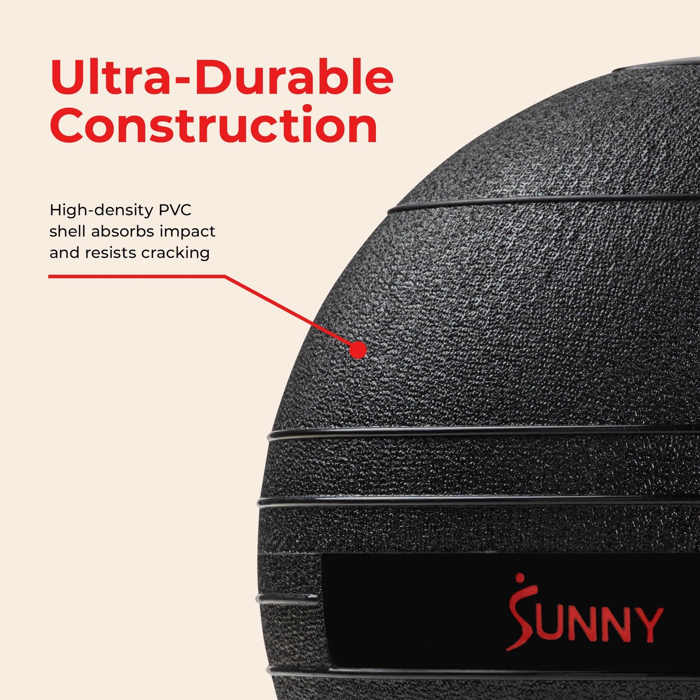 Sunny Health & Fitness Ultra-Durable Slam Ball, Sand Filled No-Bounce Core, Non-Slip Grip – Available in 10–50 lbs