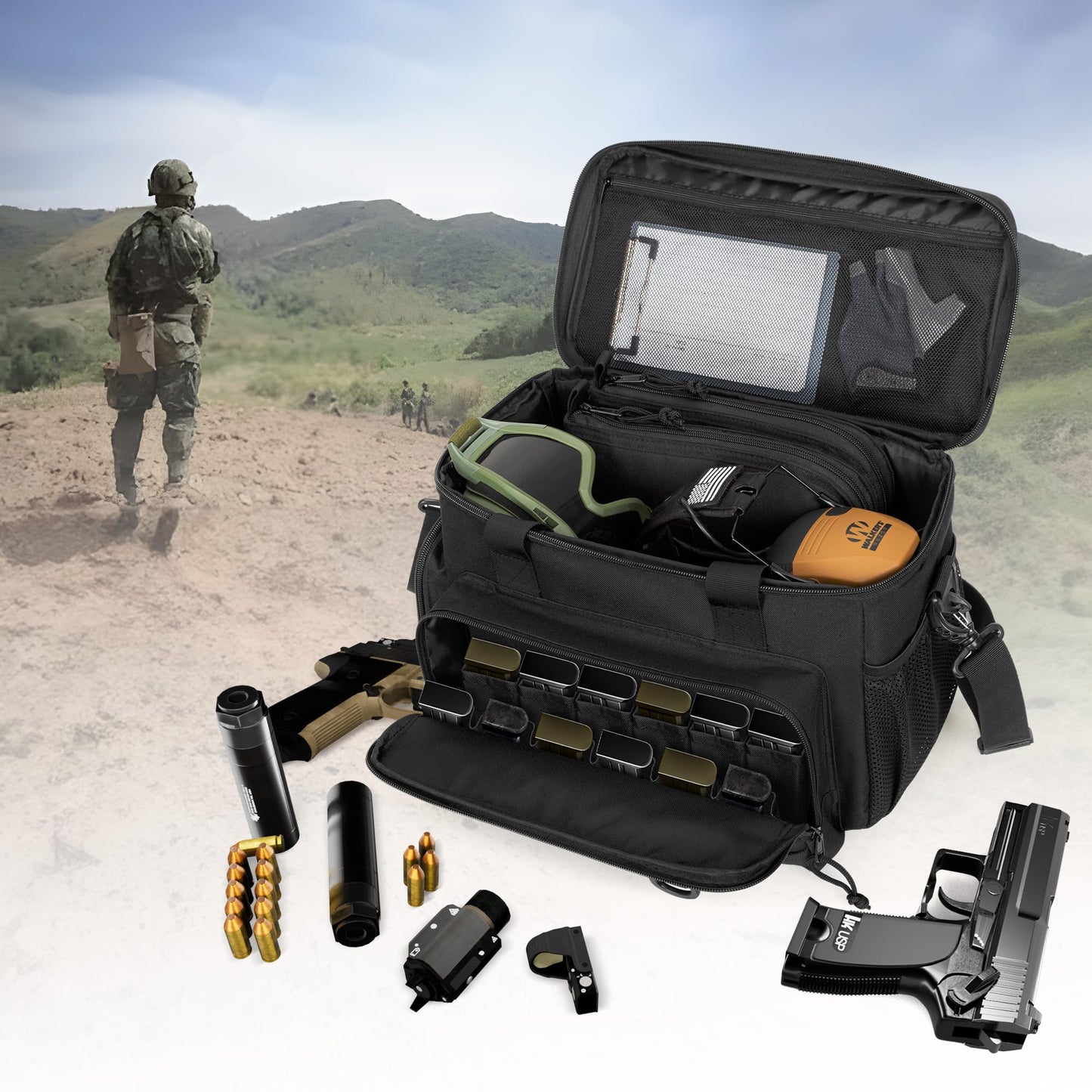 DSLEAF Gun Range Bag with 2 Pistol Cases, Pistol Range Bag for Handguns