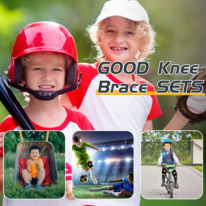 2 Pcs Kids Knee Brace Set - Youth Compression Knee Sleeves, Black, Large (Variation: Black+Large)