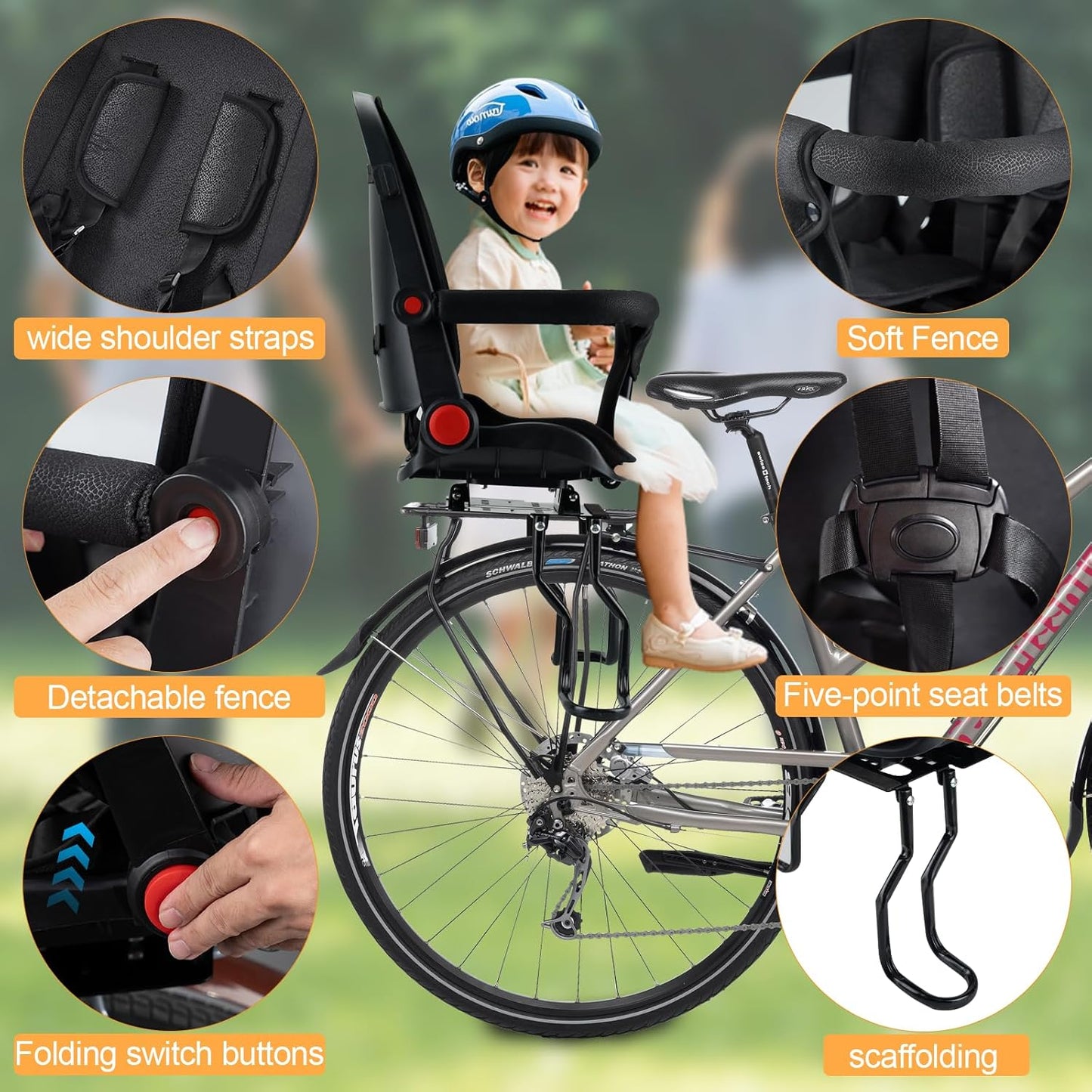 2025 New Rear Child Bike Seat, Child Bike seat for 1-3 Years Old,Rotatable Rear Mounted Toddler Bike Seat,Rear Frame Mounted Baby Bike Seats Kids Safety