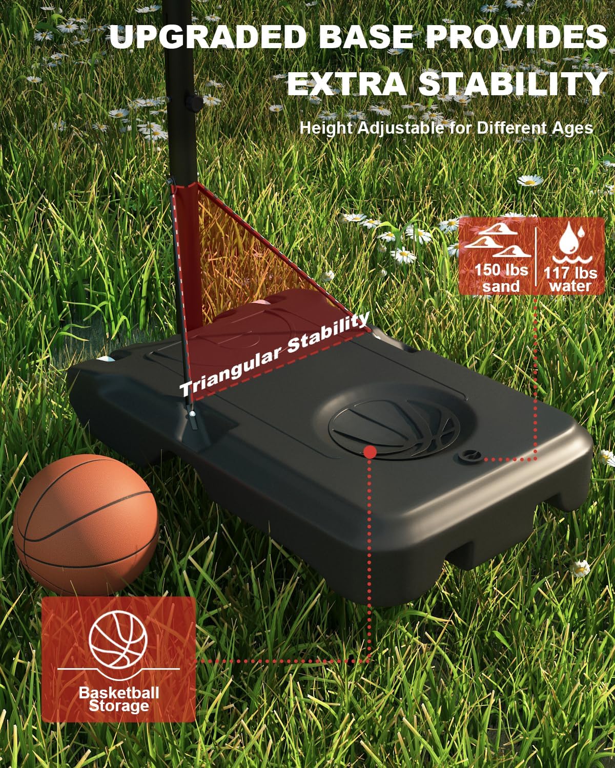 10FT Basketball Hoop Outdoor System with Extra Sandbag,Height Adjustable Basketball Goal System 44 Inch Shatterproof Backboard for Youth/Teens/Adults Indoor Outdoor