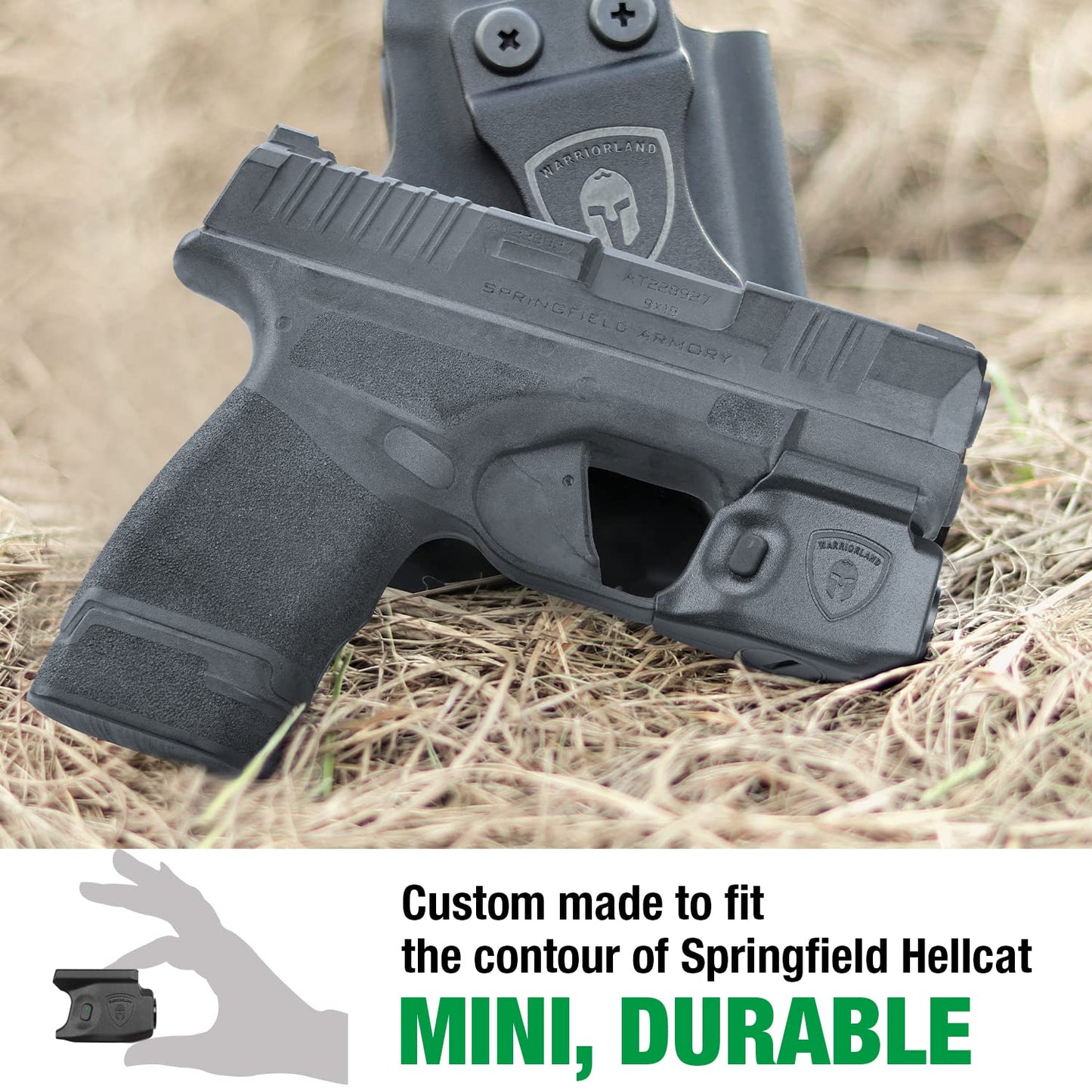 WARRIORLAND IWB Kydex Holster with 150 Lumens Min Gun Light Combo, Springfield Micro Compact Hellcat Pistol, 150 Lumens Hellcat Handgun Light, LED Tactical Flashlight SL-1 w/Hellcat Holster