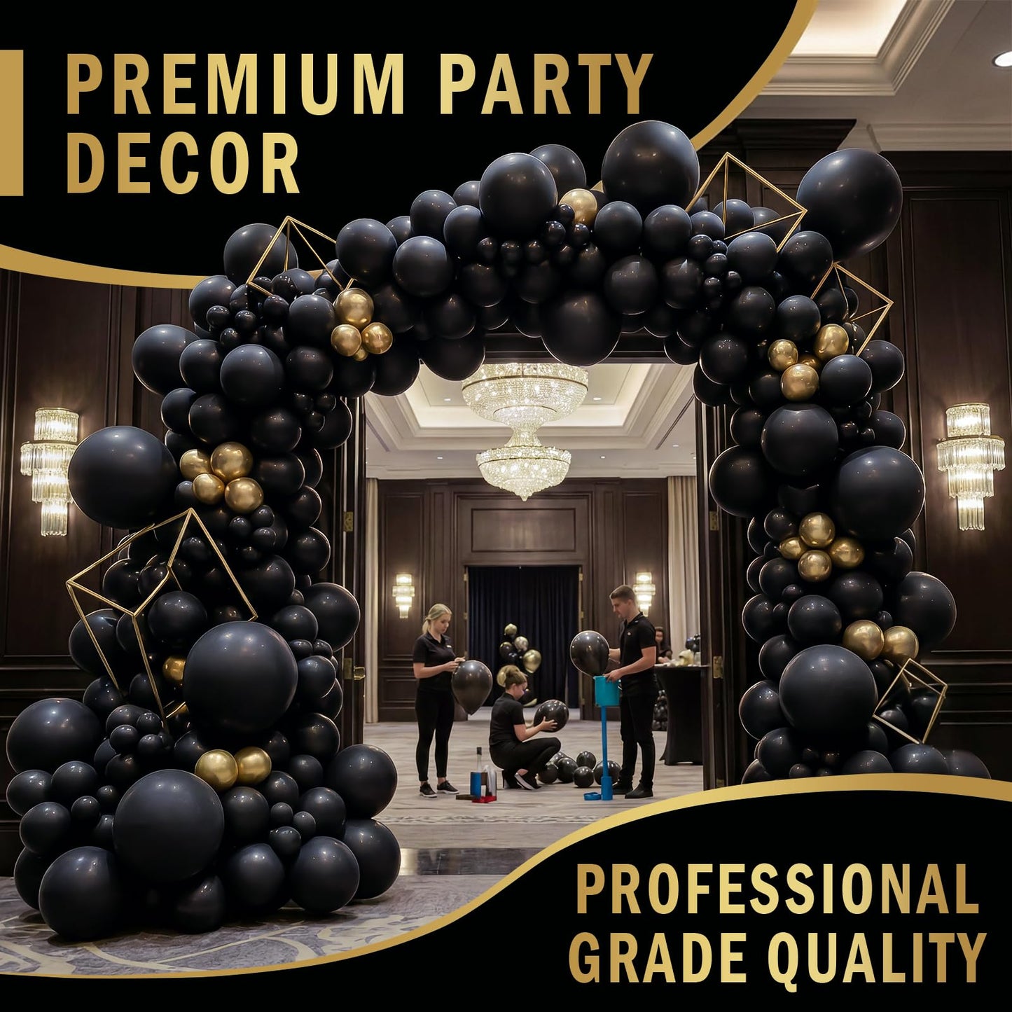 Bezente Pro Duralatex Black Balloons - 100 Pack 12 inch Extra-Thick Black Balloons for Long-Lasting Professional Party Decorations, Large New Year Birthday Graduation Wedding Anniversary