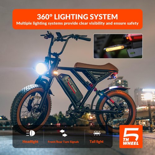 5TH WHEEL Knight Electric Bike for Adults with 1500W Peak Motor, 28MPH & 70Miles, Fat Tire Electric Dirt Bike with Turn Signals, Full Suspension Electric-Motorcycle for Adults and Teens