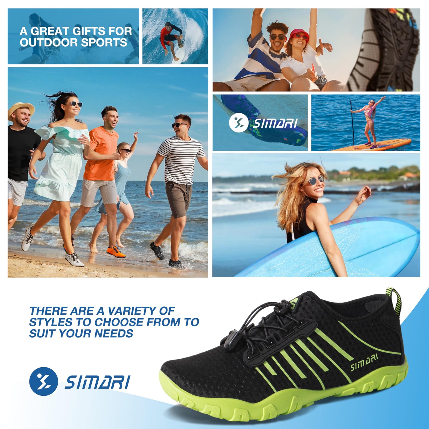 SIMARI Water Shoes for Women Men - Barefoot Quick-Dry Aqua Socks | Lightweight Swim Shoes for Surfing, Swimming, Beach Sports, Kayaking, Diving | Non-Slip Design