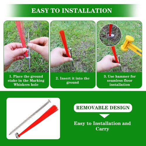 30 Pcs Ground Marking Whiskers Neon Orange Marking Whiskers with Lightweight Stakes Survey Property Line Markers for House Garden Lawn Landscape Ground Hunting Markers