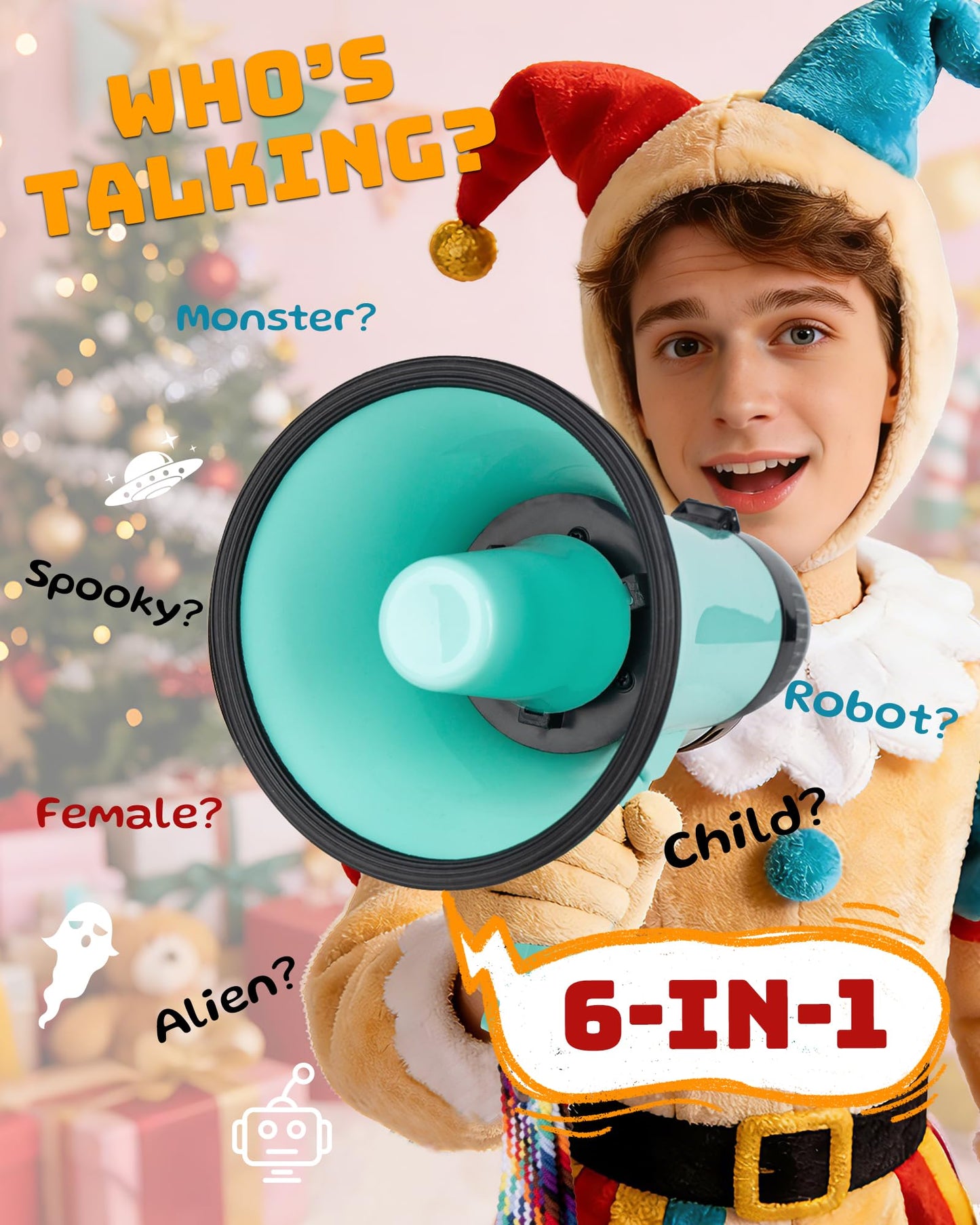 MyMealivos Prank Voice Changer Megaphone with 6 Different Sound Effects Voice Changing Bullhorn for Birthday Party, White Elephant Gift Exchange-Teal