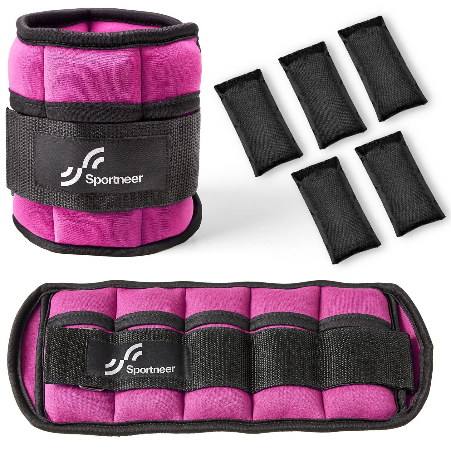 Sportneer Adjustable Ankle Weights Set - 1 Pair (2-10 lbs) Removable Sandbags for Women & Men, Comfortable Neoprene Leg Weights for Walking, Running, Pilates, Yoga, Home Workout & Physical Therapy