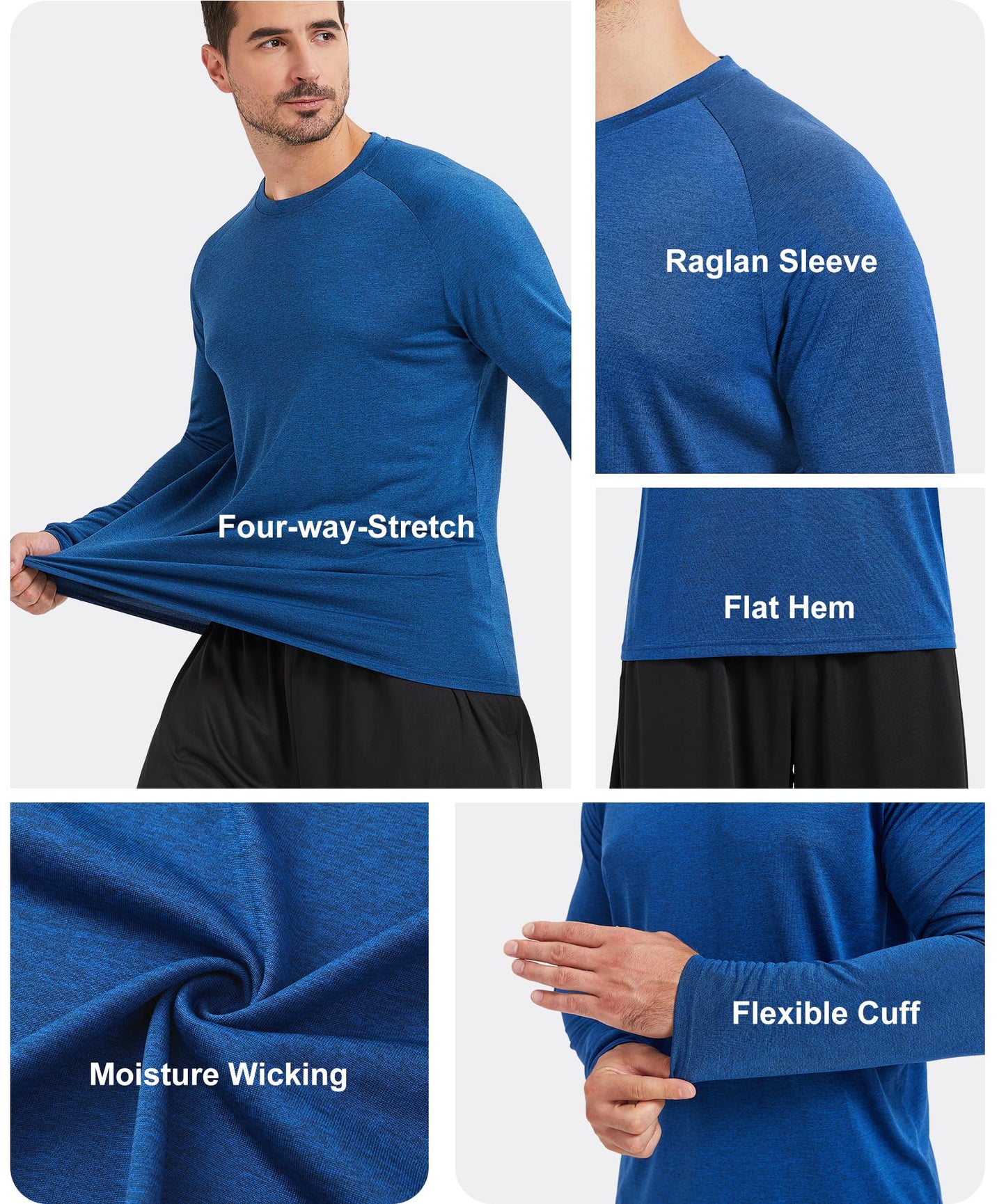 MLYENX 5 Pack Long Sleeve Shirts for Men UPF 50+ UV Sun Protection Quick Dry Moisture Wicking Workout Tee Shirts XL