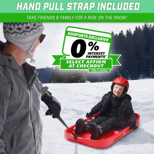 GoSports 2 Person Premium Snow Sled with Double Walled Construction, Pull Strap and Padded Seat - Choose Between Red and Blue