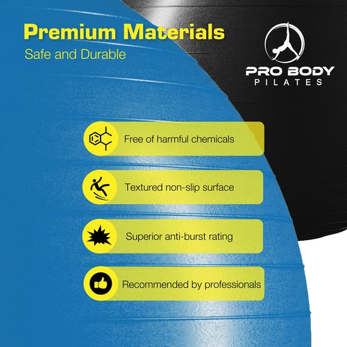 ProBody Pilates Yoga Ball Chair, Exercise Ball Chair with Base or Stand for Home Office Desk Sitting or Workout, 65cm Antiburst Balance Ball & Stability Ball Seat for Back, abs (Blue)