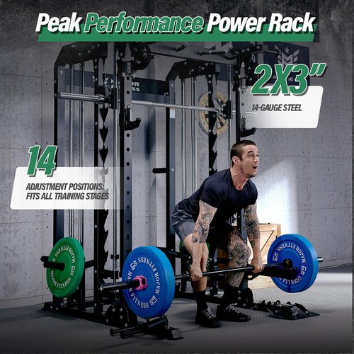 Major Fitness Squat Machine Weight Stack Set with Cable Crossover System, Multi-Function Squat Rack Power Cage, Heavy-Duty Fitness Equipment for Strength Training and Full-Body Workouts