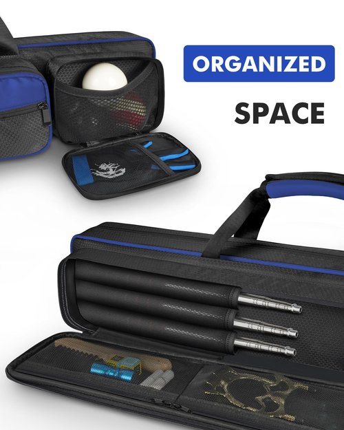 PEKREWS Pool Cue Case, Pool Stick Case 4x5 with Multiple Pockets Holds 4 Butts 5 Shafts, Soft Padded Sturdy Pool Cue Bag, Billiard Cue Backpack with Adjustable Shoulder Straps for Men and Women
