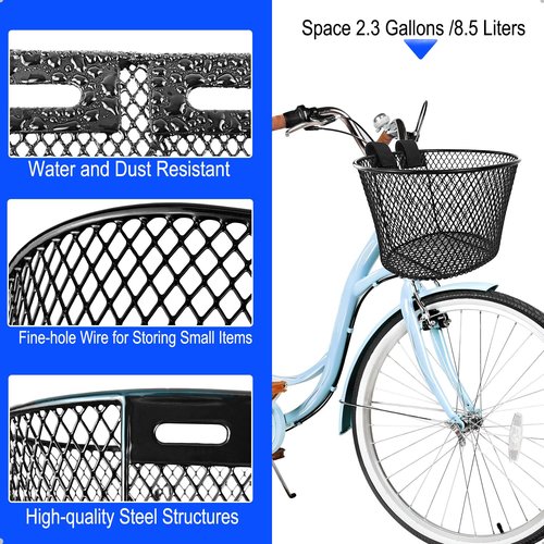 Adult Bike Basket Front, Bicycle Basket for Women, Waterproof Metal Wire Bicycle Basket with Carrying Handle, Suitable for Most Adult Bicycles, Practical Bike Accessories