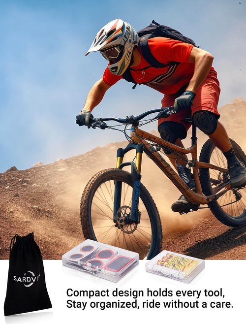 SARDVISA 40 PCS Bike Tire Repair Kit, Bicycle Inner Tube Puncture Patch Kit with 30 PCS Vulcanizing Patches & 3 PCS Stainless Steel Tire Levers, Portable Bike Tire Patch Kit for Mountain and Road Bike
