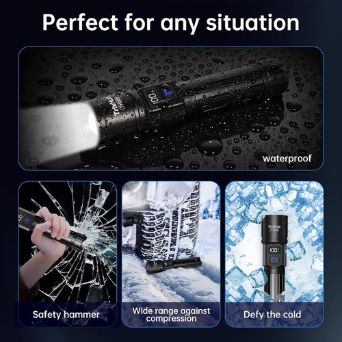 TrixHub Rechargeable Flashlights High Lumens, Super Bright Flash Light, 5 Modes Zoomable Linternas with LCD Digital Display, Powerful Handheld LED Flashlights for Emergencies Camping