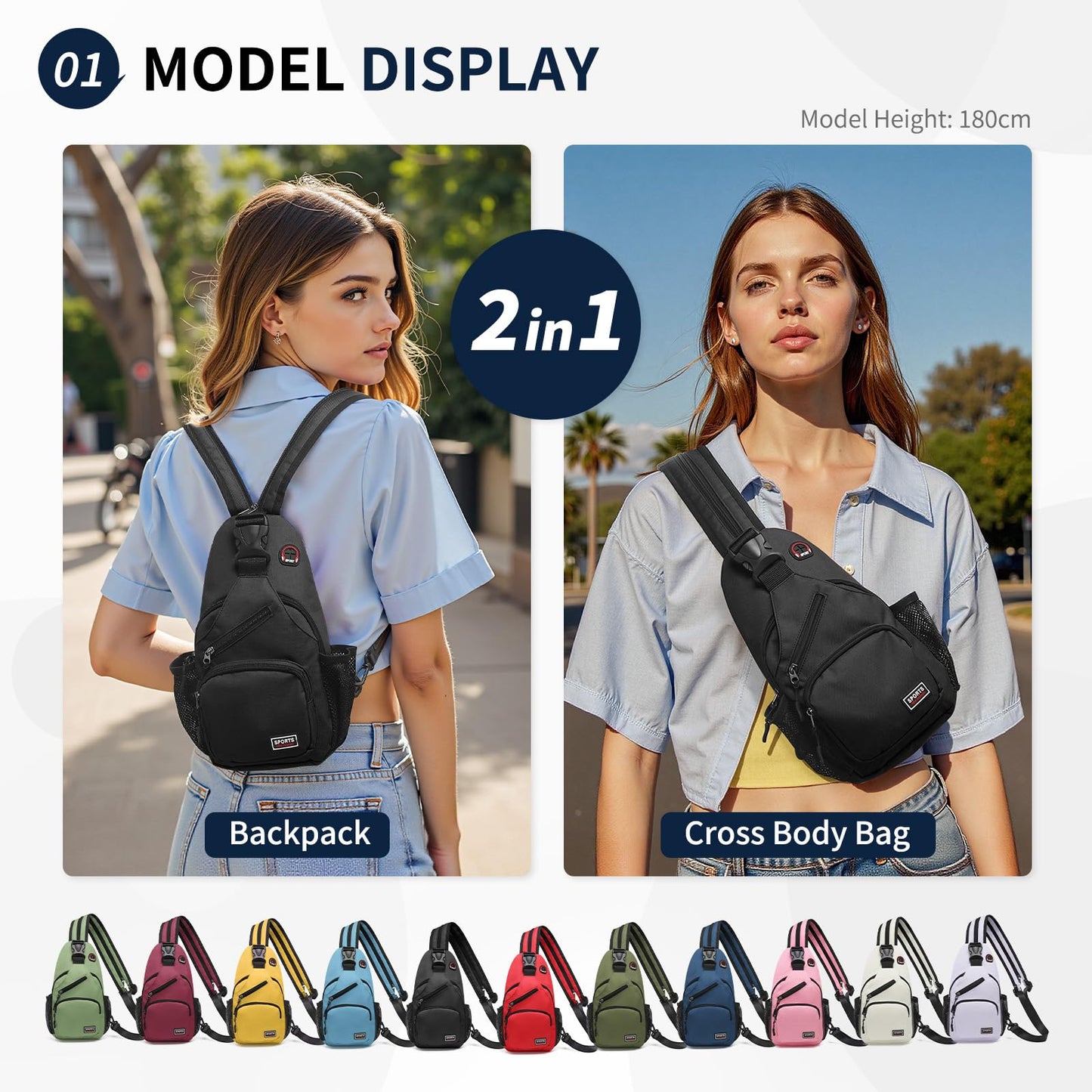SUIKIHUM Convertible Sling Bags for Women Men, Lightweight Crossbody Backpack Daypack Fit for 11" Tablet for Casual Travel Sport Hiking (Yellow)