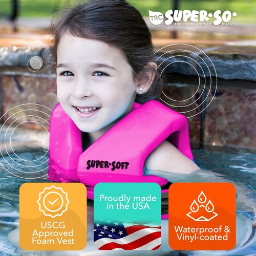 TRC Recreation Super Soft Child Size XS Life Jacket USCG Approved Vinyl Coated Foam Swim Vest for Kids Swimming Pool and Beach Gear, Flamingo Pink