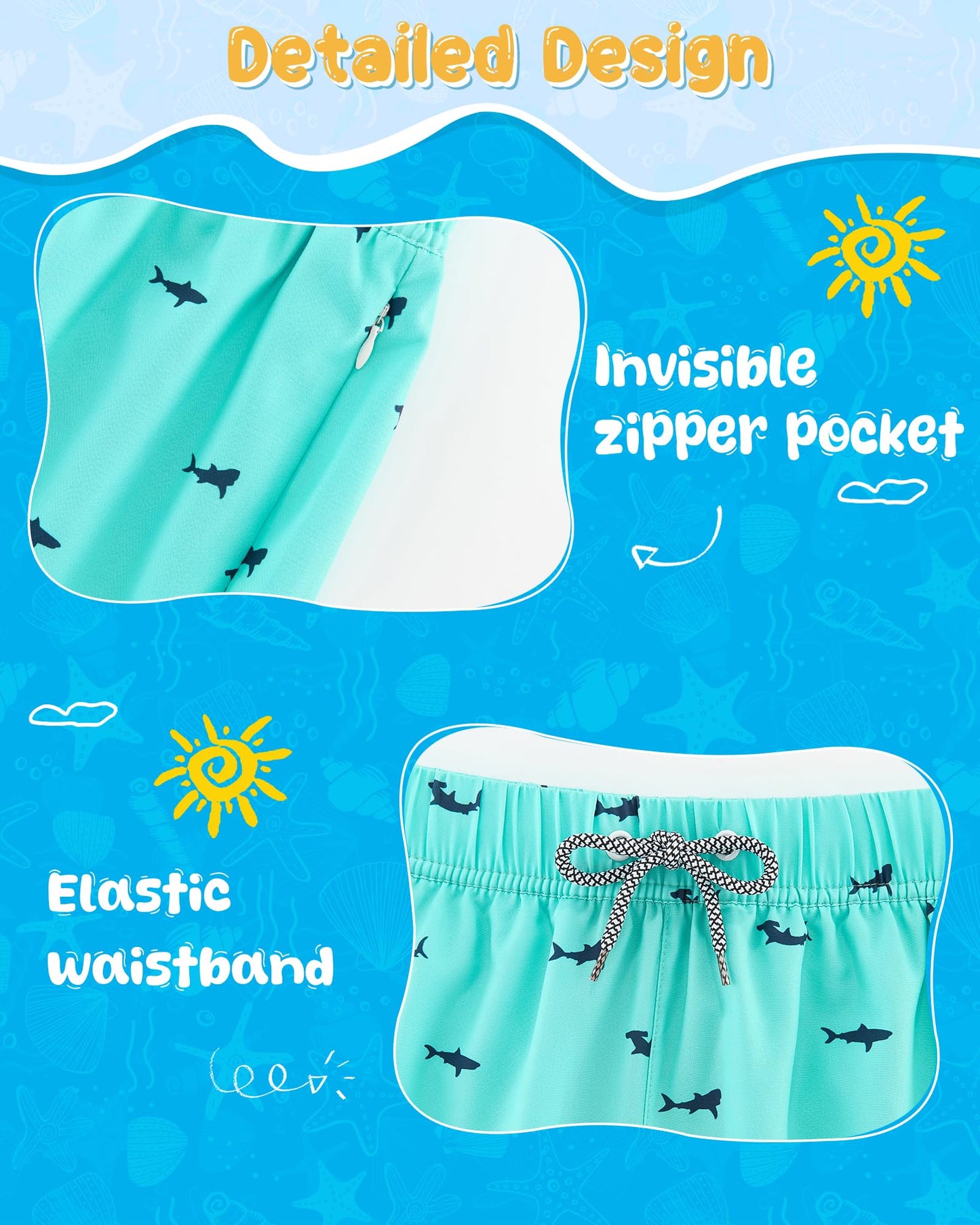 APTRO 2 in 1 Boy's Swim Trunks Quick Dry Kids Bathing Suits with Zipper Pockets Board Shorts G02-Green Fish 10-12