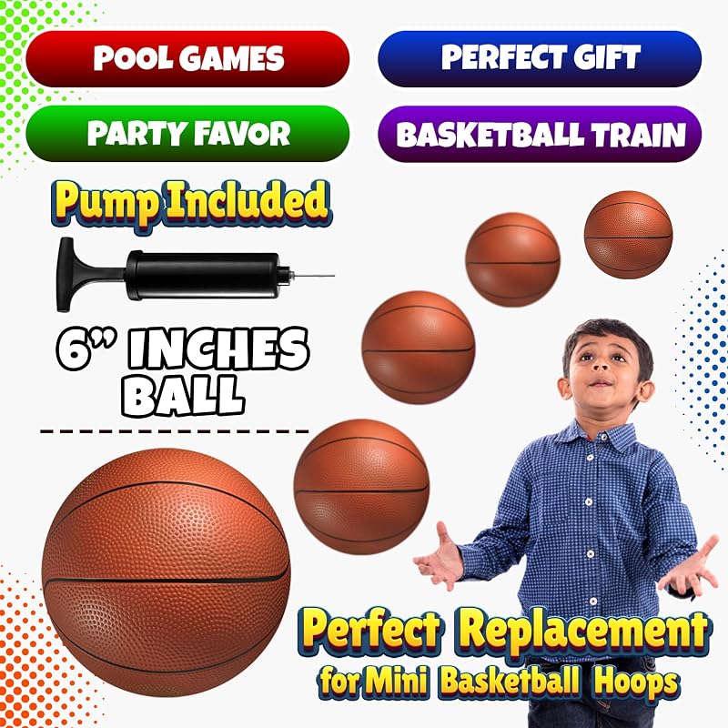 Variation Orange: 6-Inch Mini Basketball Set for Kids — 5 Pack with Hand Pump