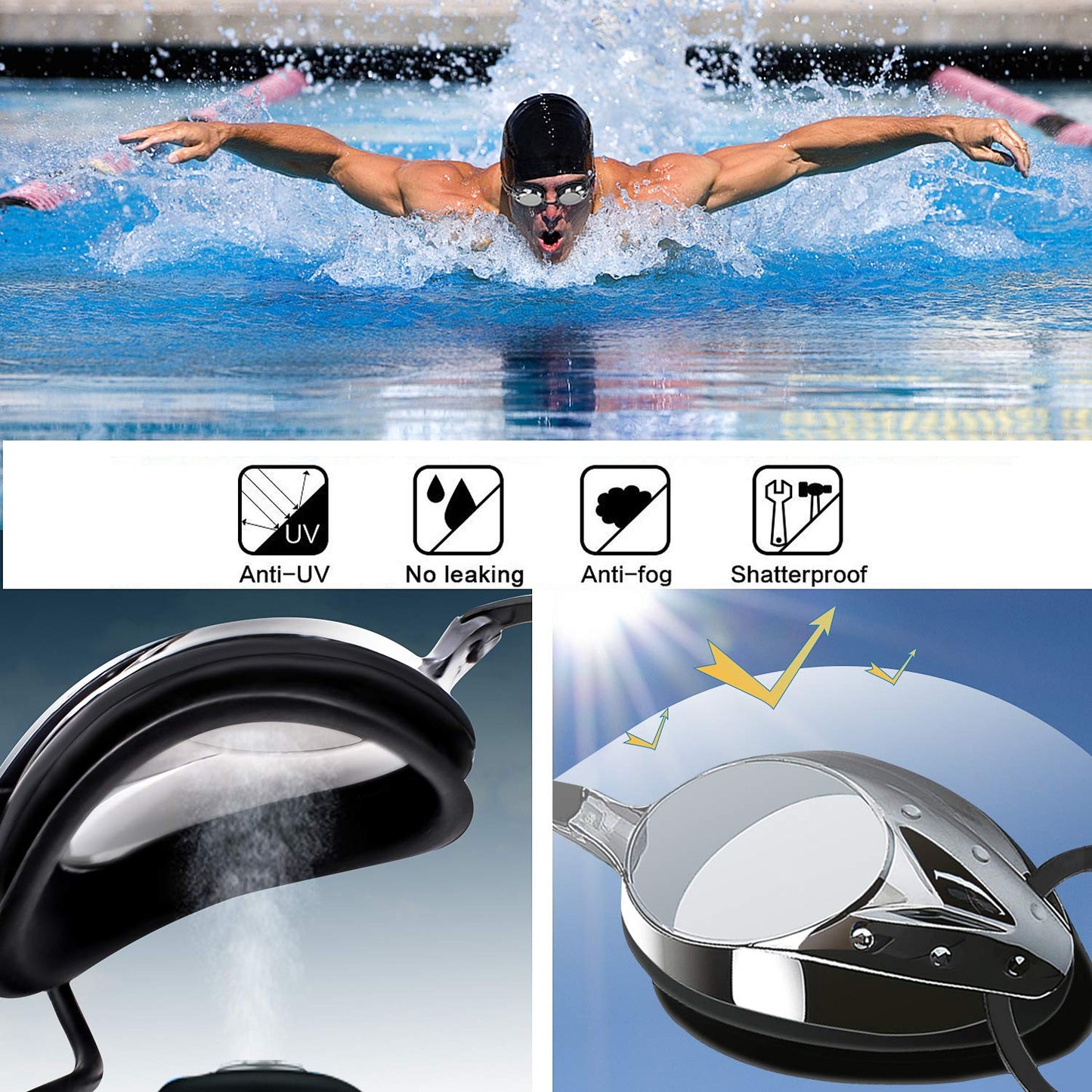 vetoky Swim Goggles, 2 Pack Swimming Goggles No Leaking Adult Men Women Youth