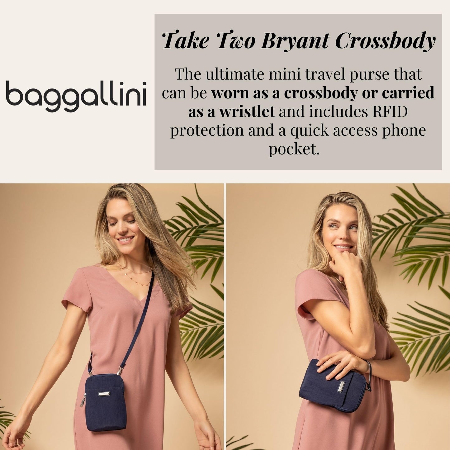Baggallini Take Two RFID Bryant with Chain Black Quilt One Size