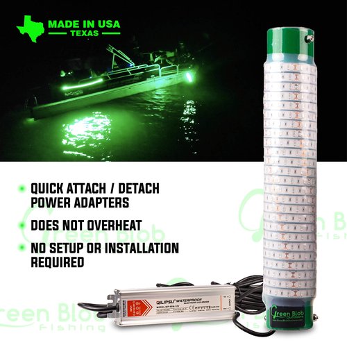 Green Blob Outdoors Underwater Fishing Lights, American Made, Docks and Boats, Brightest Fish Attractor for Snook, Bass, Crappie, Striper, Bait, Catfish and More (Green, 110V 15000 30ft)