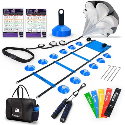 STUHOO Agility Training Equipment Set |Soccer Training Equipment for Kids | Agility Ladder Speed Training Equipment with Bag | Football Training Equipment for Youth, Cones for Footwork