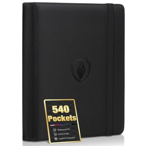 Premium 9 Pocket Card Binder for 540 Cards, Fabmaker PU Cover Trading Card Binder, Sturdy Card Collection Album, Sleek Card Holder Folders for YuGiOh, MTG, TCG, Game Cards & Sports Cards, Black